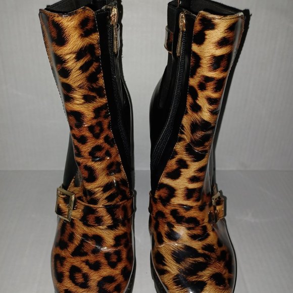 CAPE ROBBIN GARNET LEOPARD PRINT HEELED BOOTS - Picture 8 of 9